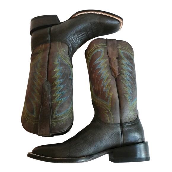 Azulado Boots Walker Stitched Square Toe Black Brown Embroidered 9.5 D main image 6
